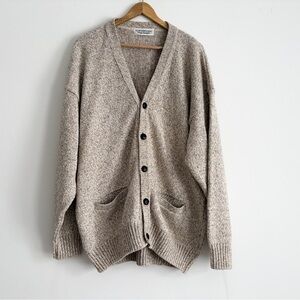 Vintage Northwoods Ragg Sweater Knit Cardigan, Beige, Size Large, Wool Blend